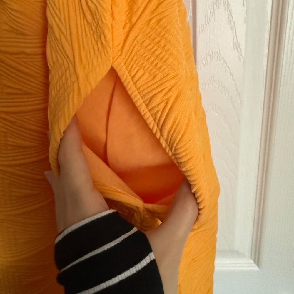 NWT Free People Women's Orange and Yellow Babydoll Puffy Sleeved Dress - Picture 3 of 9